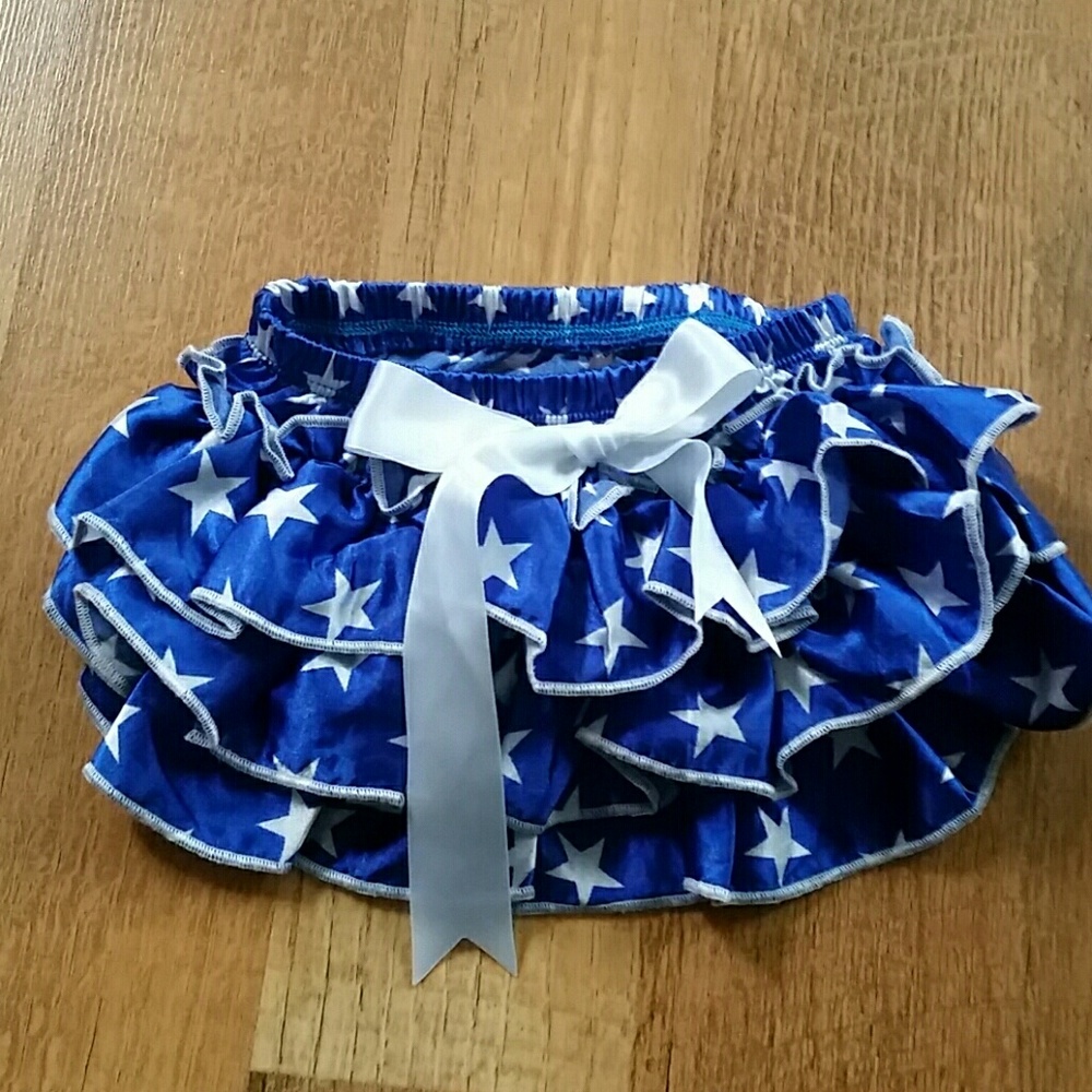 Girls Blue with White Stars Ruffle‎ Bottom Bloomers